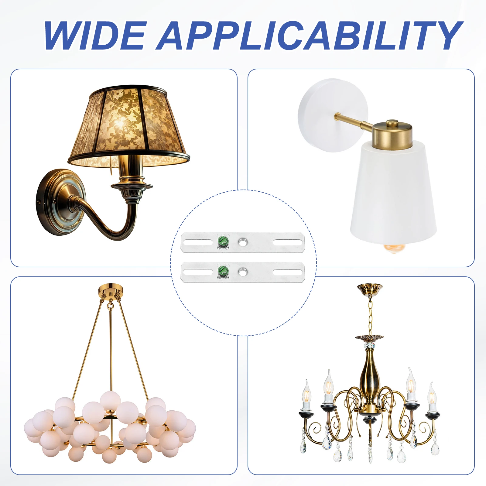 2-8Set 4" Light Crossbar Kit Universal Light Fixture Mounting Bracket 1/4"-20 Tap Center Hole Ceiling Light Plate CanopyHardware