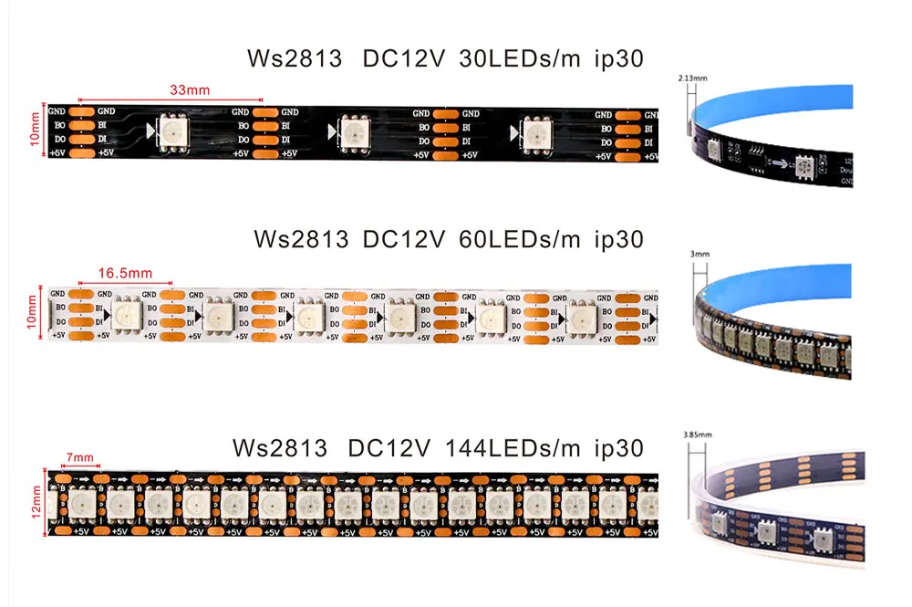 5V/12V SPI Color LED WS2811 WS2812 WS2815 WS2813 Addressable Programmable LED Light Strips For Colorful Light WHITE/BLACK PCB 5V