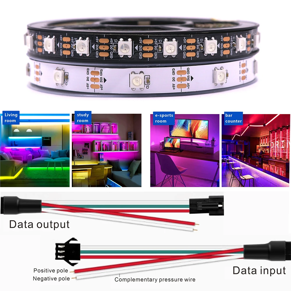 5V/12V SPI Color LED WS2811 WS2812 WS2815 WS2813 Addressable Programmable LED Light Strips For Colorful Light WHITE/BLACK PCB 5V