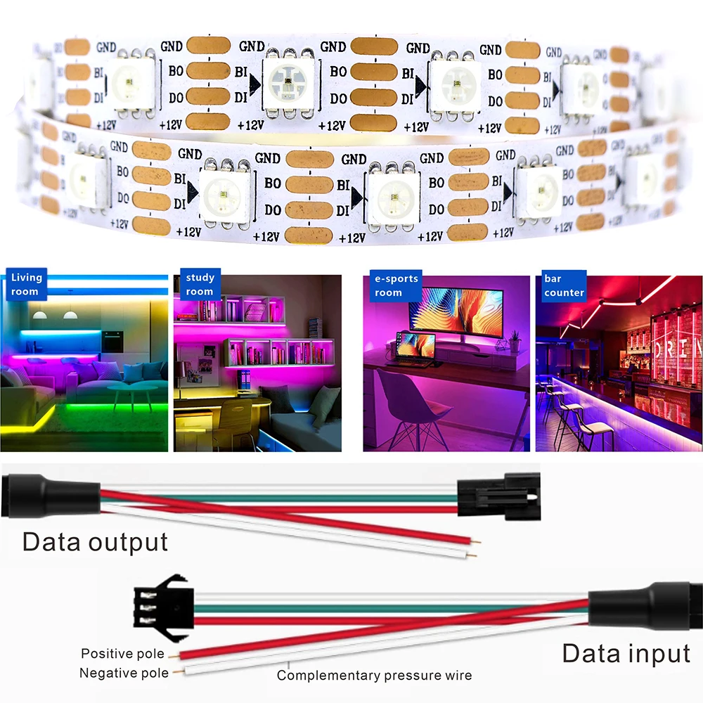 5V/12V SPI Color LED WS2811 WS2812 WS2815 WS2813 Addressable Programmable LED Light Strips For Colorful Light WHITE/BLACK PCB 5V