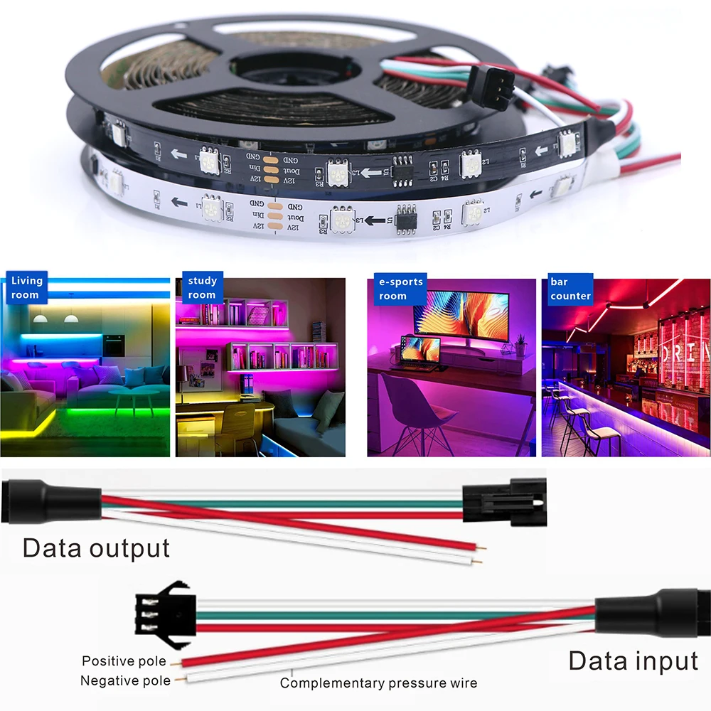 5V/12V SPI Color LED WS2811 WS2812 WS2815 WS2813 Addressable Programmable LED Light Strips For Colorful Light WHITE/BLACK PCB 5V