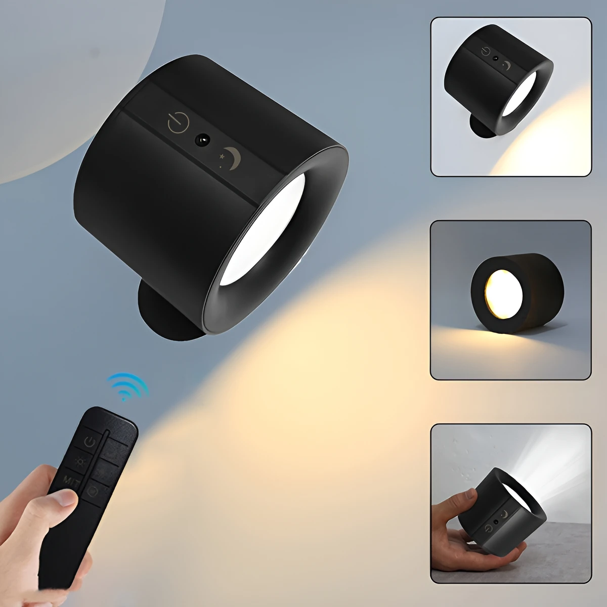 360° Rotating LED Wall Light, Touch Remote Control, 10 Brightness Levels, USB Rechargeable - Ideal for Living Room, Hallway