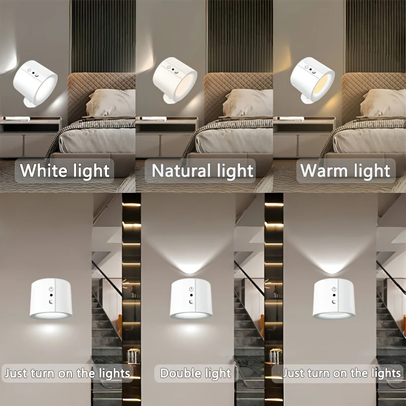 360° Rotating LED Wall Light, Touch Remote Control, 10 Brightness Levels, USB Rechargeable - Ideal for Living Room, Hallway