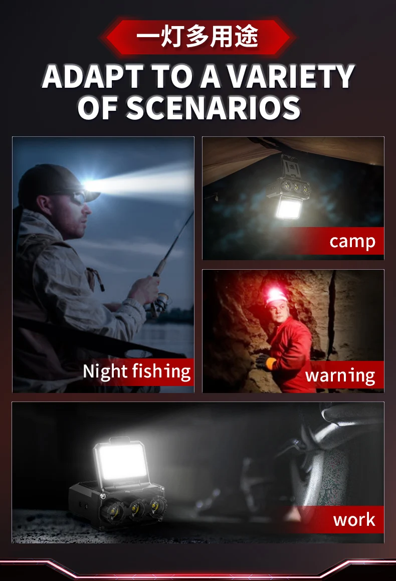 JIASHUAIXIN Headlamp special for night fishing, hat clip lamp, ultra-long battery life, ultra-lightweight outdoor sensor