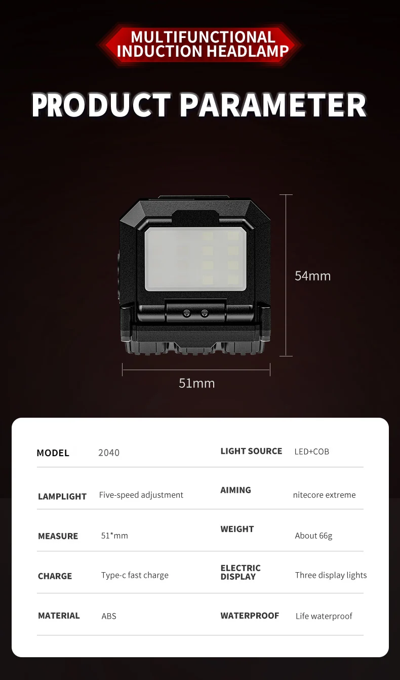 JIASHUAIXIN Headlamp special for night fishing, hat clip lamp, ultra-long battery life, ultra-lightweight outdoor sensor