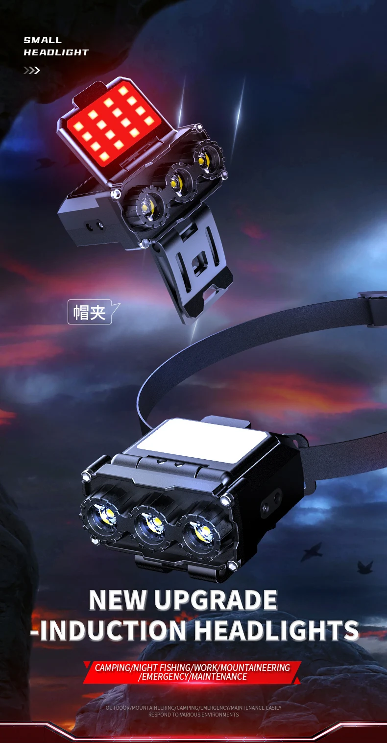JIASHUAIXIN Headlamp special for night fishing, hat clip lamp, ultra-long battery life, ultra-lightweight outdoor sensor