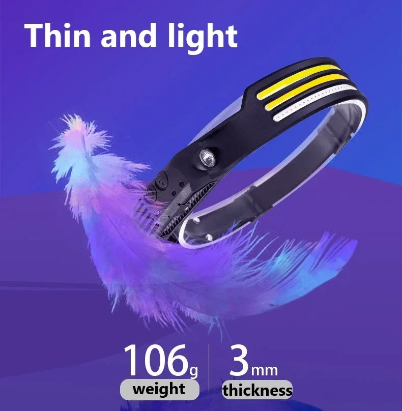 LED COB Sensor Floodlight Rechargeable Working Light Headlamp Emergency Light Outdoor Waterproof Camping Fishing Flashlight