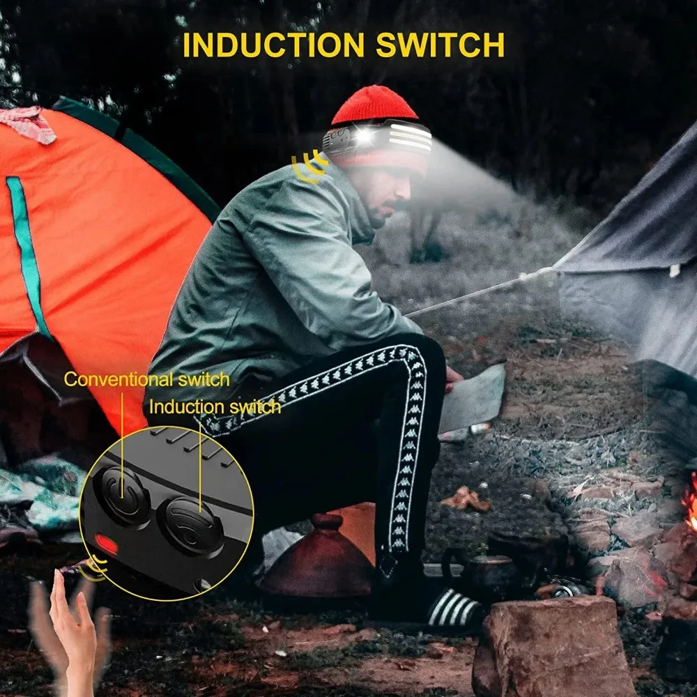 LED COB Sensor Floodlight Rechargeable Working Light Headlamp Emergency Light Outdoor Waterproof Camping Fishing Flashlight