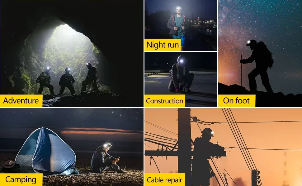 LED COB Sensor Floodlight Rechargeable Working Light Headlamp Emergency Light Outdoor Waterproof Camping Fishing Flashlight