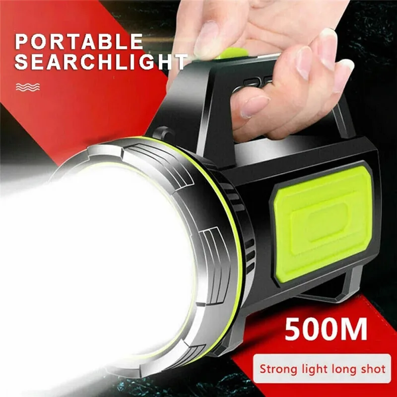 Portable Hand Lamp Rechargeable LED Strong Searchlight Flashlight 2 Lighting Modes Emergency Hiking Camping Energe Saving Torch