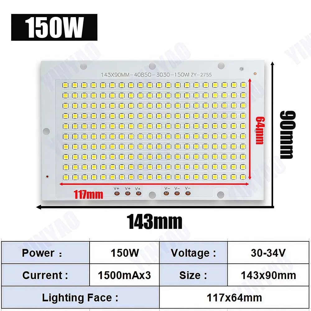 LED Chip 10W 20W 30W 50W 100W 150W 200W SMD 2835 Chip PCB DC30-32V DIY Lamp Beads LED Flood Light Outdoor Lighting Spotlight