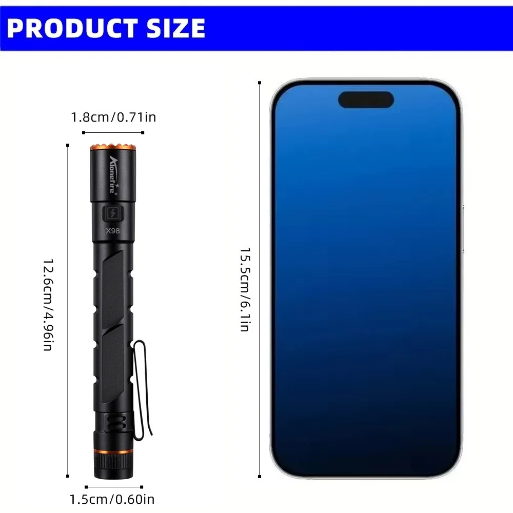 Alonefire Zoom Mini EDC Pen Light Flashlight USB Rechargeable Magnet Small Torch Outdoor Hiking Travel Camping Work Repair Lamp