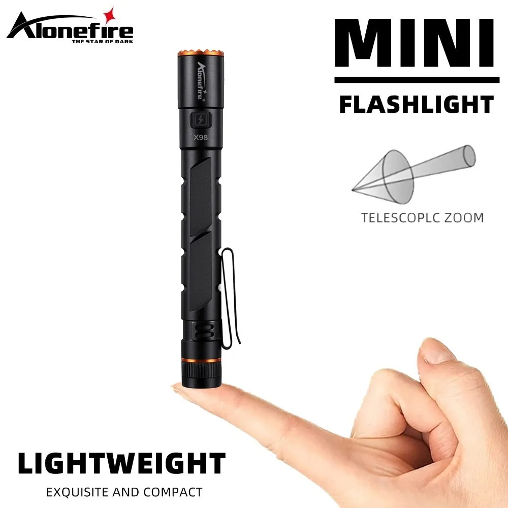 Alonefire Zoom Mini EDC Pen Light Flashlight USB Rechargeable Magnet Small Torch Outdoor Hiking Travel Camping Work Repair Lamp