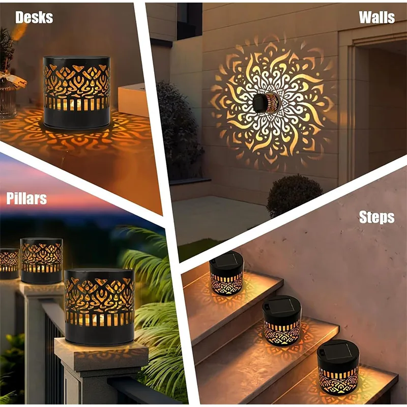 Solar Mandala Wall Light Outdoor Garden Fence Projector Lamp Patio Ambient Decor Waterproof Metal Fence Lights Outdoor Decor