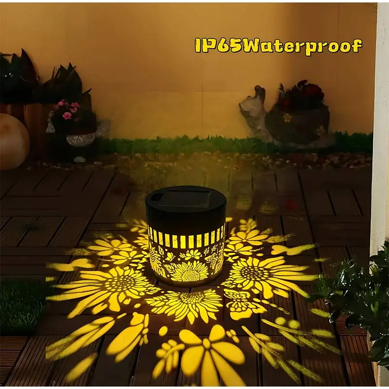 Solar Mandala Wall Light Outdoor Garden Fence Projector Lamp Patio Ambient Decor Waterproof Metal Fence Lights Outdoor Decor