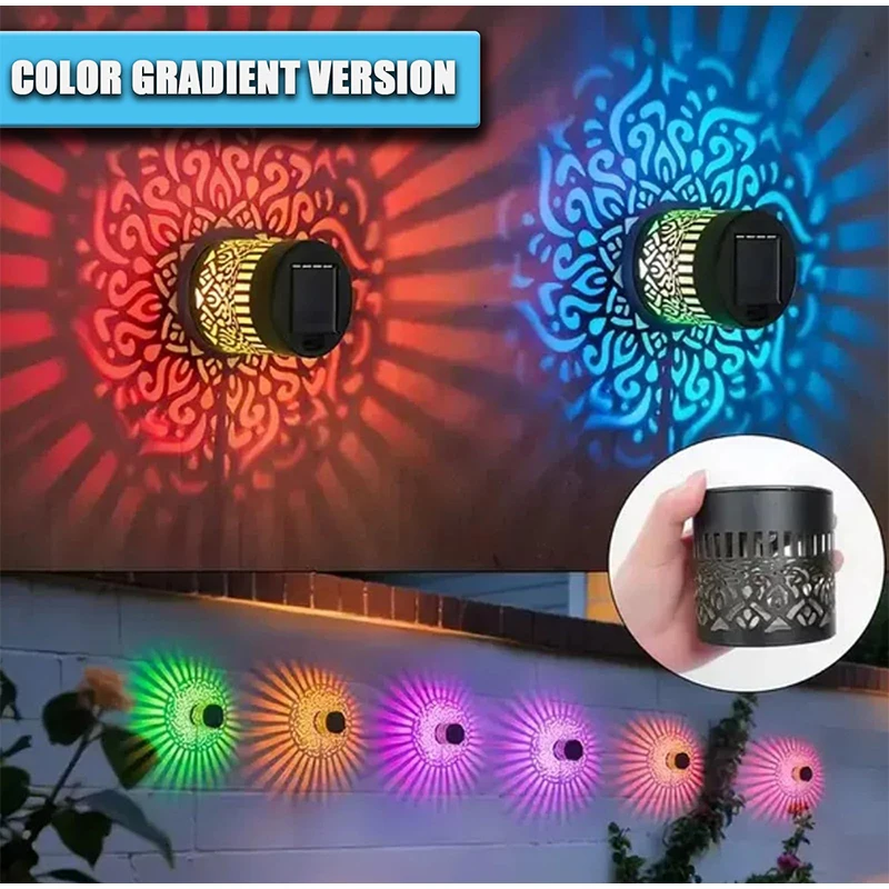 Solar Mandala Wall Light Outdoor Garden Fence Projector Lamp Patio Ambient Decor Waterproof Metal Fence Lights Outdoor Decor