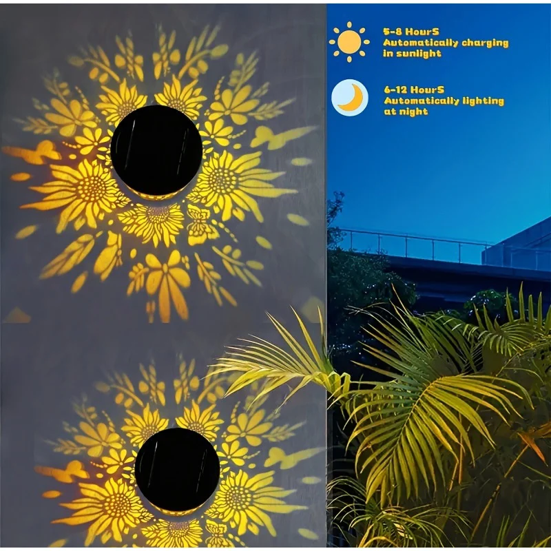 Solar Mandala Wall Light Outdoor Garden Fence Projector Lamp Patio Ambient Decor Waterproof Metal Fence Lights Outdoor Decor