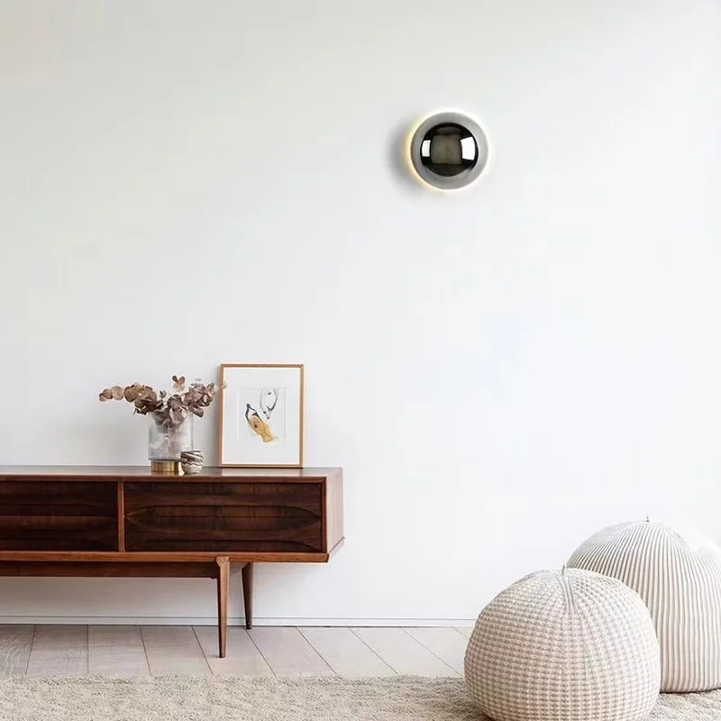 Modern Minimalist Black Golden Circular Wall Lamp, Aisle Bedside Lunar Eclipse Lamp, Minimalist Silver Plated Luxury Wall Lamp