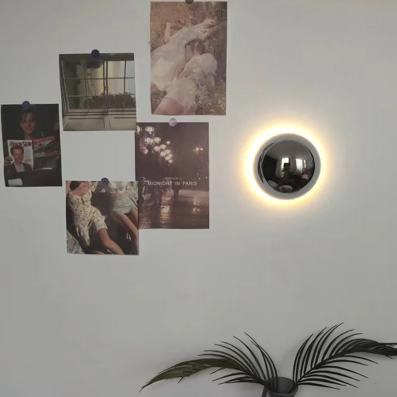 Modern Minimalist Black Golden Circular Wall Lamp, Aisle Bedside Lunar Eclipse Lamp, Minimalist Silver Plated Luxury Wall Lamp