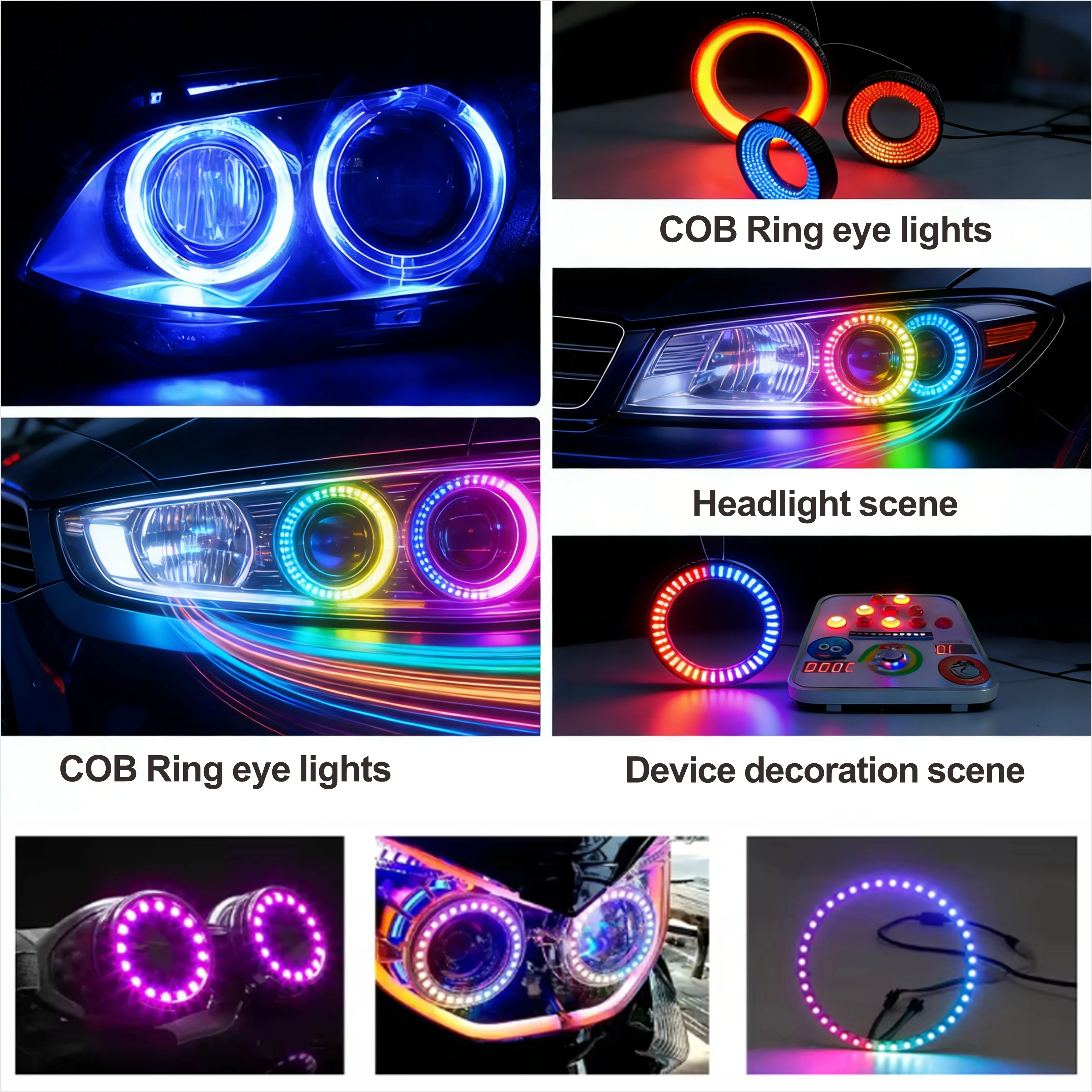 WS2812 COB LED Ring Light 5V/12V Individually Addressable Smart RGB Angel Eyes 27/48/72/96/120mm for Car Headlight Device Decor