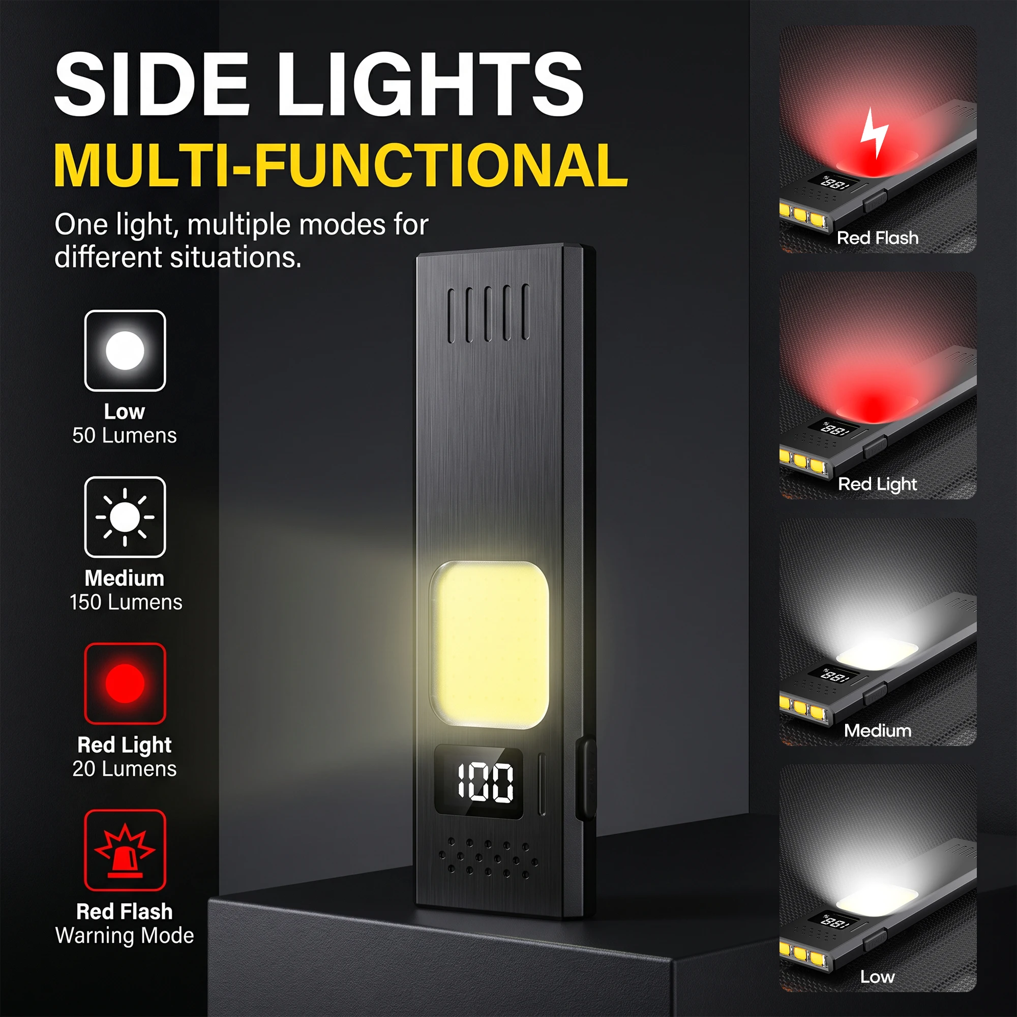 Portable Magnetic Flashlight with Clip,Ultra-Slim LED Work Light, USB-C Rechargeable, 4 Light Modes with Red Warning Light
