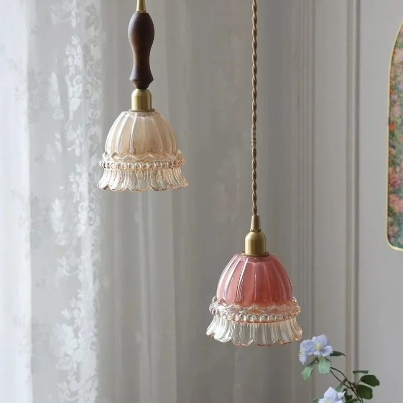 Retro Jellyfish Glass Pendant Light Adjustable E14 Lamp for Bedside Kitchen Island Dining Ceiling Small Design