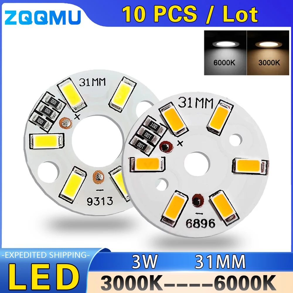 10PCS 3W SMD5730 LED DC 3V 5V Warm White Light Bulb 31MM Circular USB Lamp Board High Brightness Home DIY Night Light Module