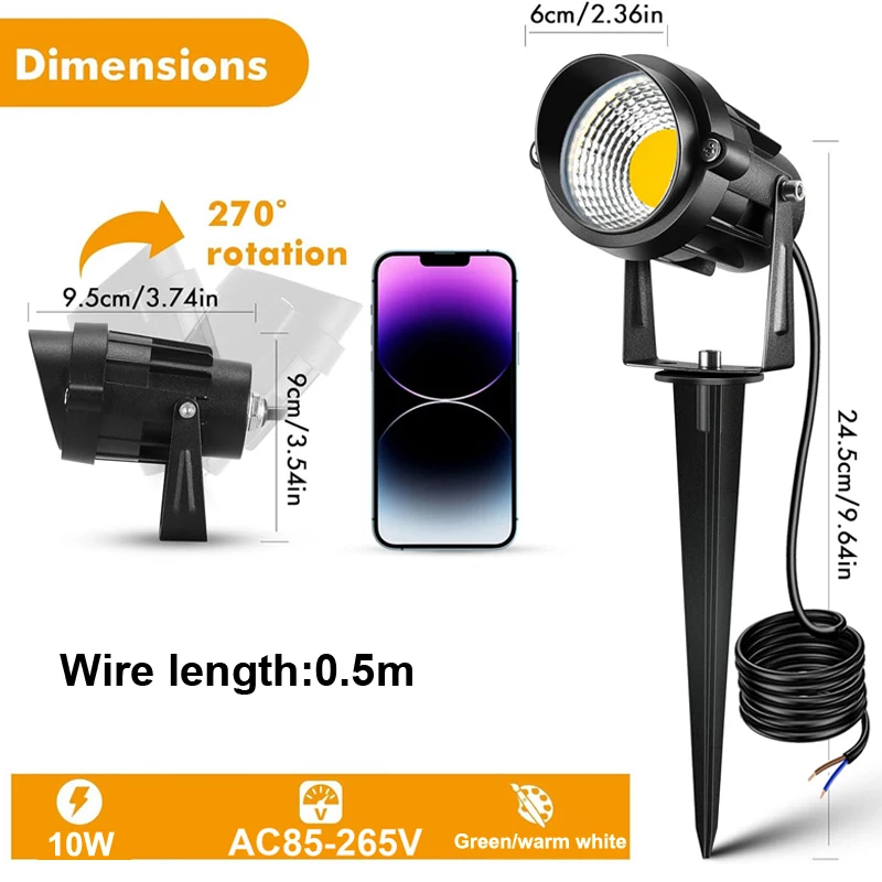 10W Outdoor LED Landscape Lights 110V 220V Warm White Green IP65 Waterproof Garden Pathway Lights Yard Lawn Spotlights