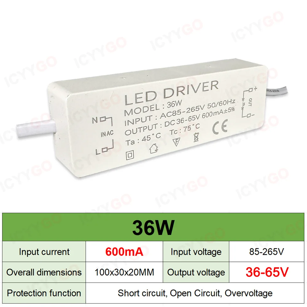300mA 600mA 900mA LED Drivers 5W 4-7W 8-12W 12-18W 18-25W 25-36W LED Power Supply Lighting Transformer Constant Current Driver