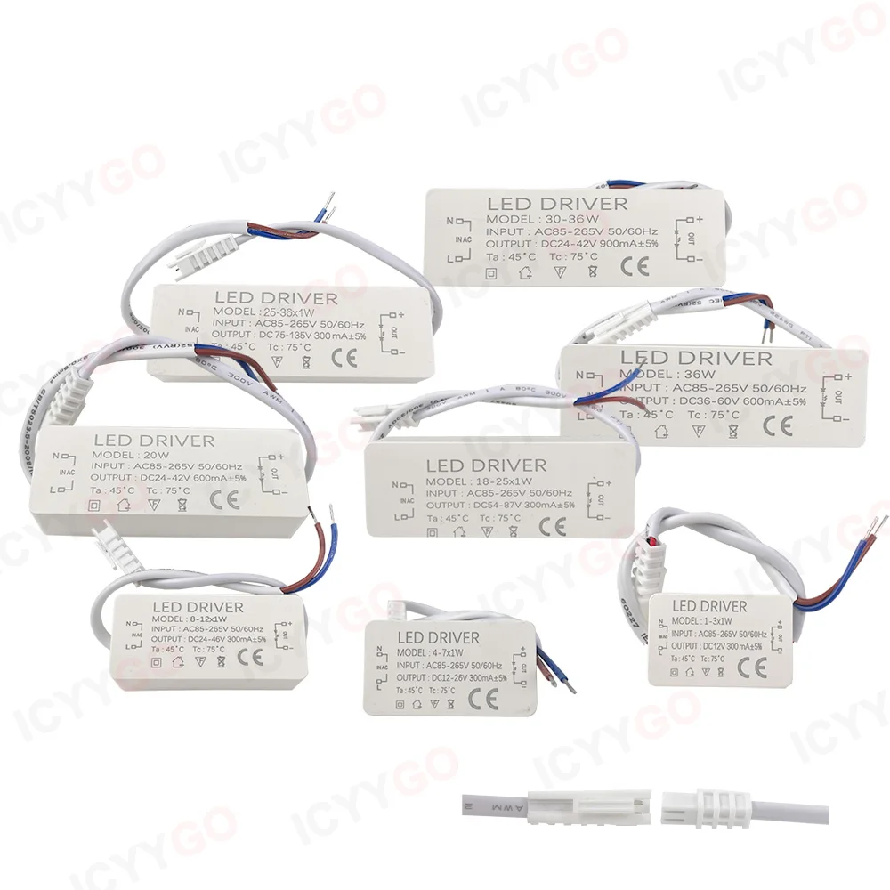 300mA 600mA 900mA LED Drivers 5W 4-7W 8-12W 12-18W 18-25W 25-36W LED Power Supply Lighting Transformer Constant Current Driver