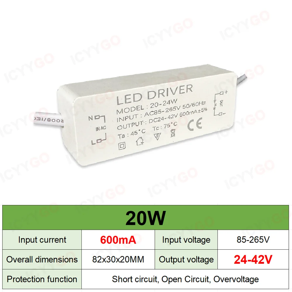 300mA 600mA 900mA LED Drivers 5W 4-7W 8-12W 12-18W 18-25W 25-36W LED Power Supply Lighting Transformer Constant Current Driver