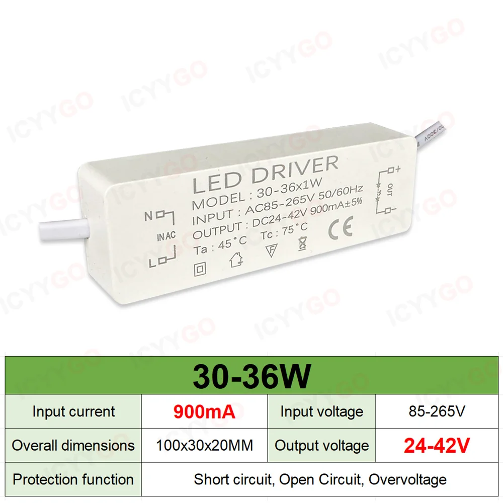300mA 600mA 900mA LED Drivers 5W 4-7W 8-12W 12-18W 18-25W 25-36W LED Power Supply Lighting Transformer Constant Current Driver