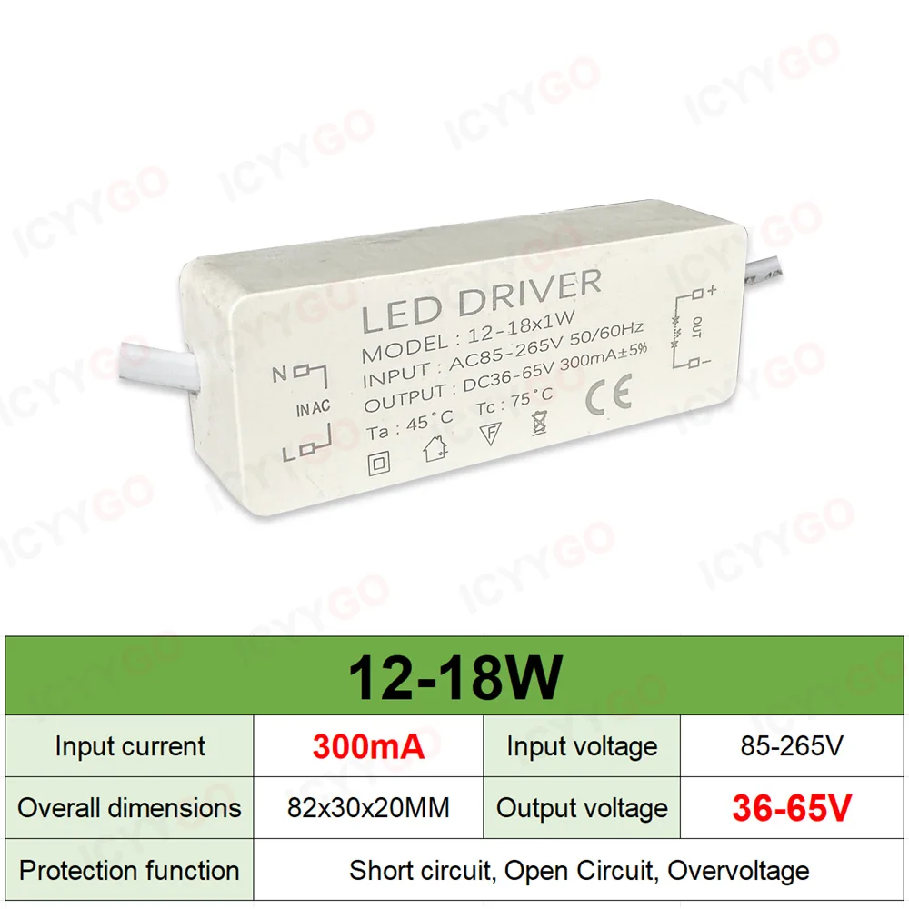 300mA 600mA 900mA LED Drivers 5W 4-7W 8-12W 12-18W 18-25W 25-36W LED Power Supply Lighting Transformer Constant Current Driver