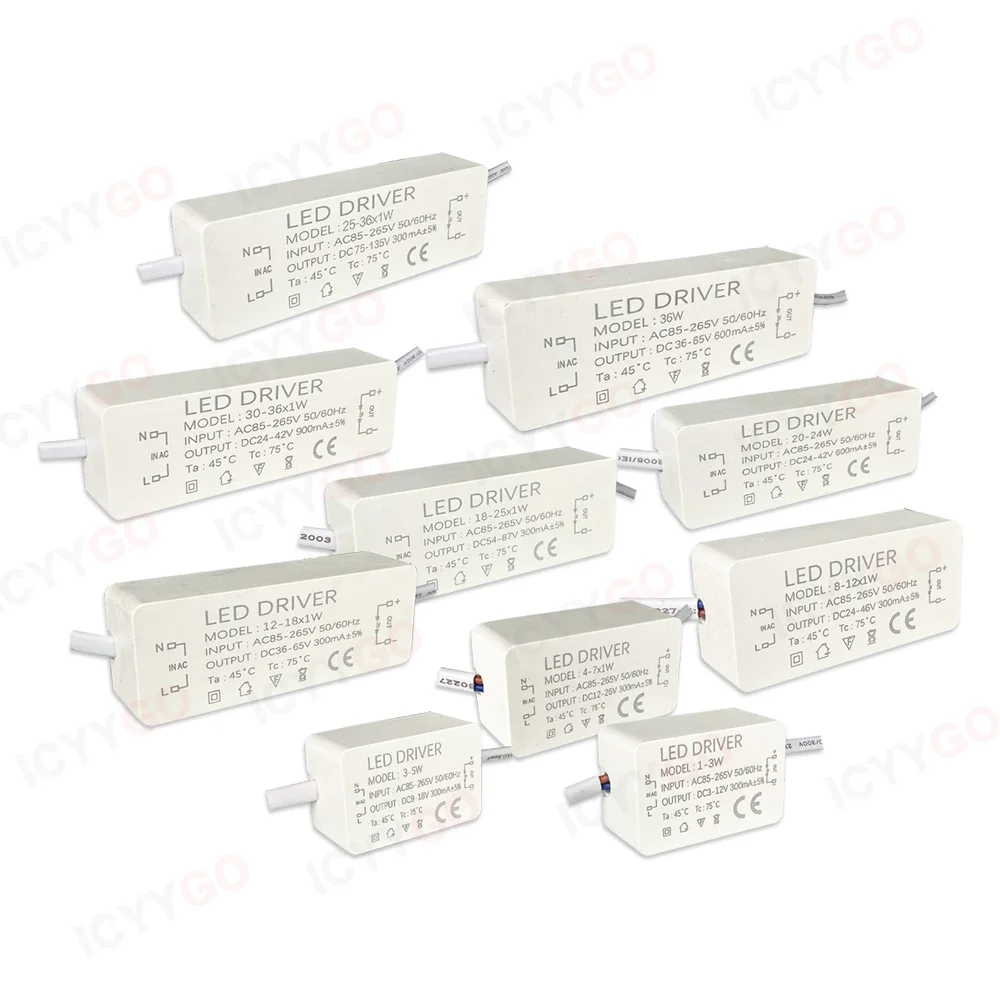 300mA 600mA 900mA LED Drivers 5W 4-7W 8-12W 12-18W 18-25W 25-36W LED Power Supply Lighting Transformer Constant Current Driver