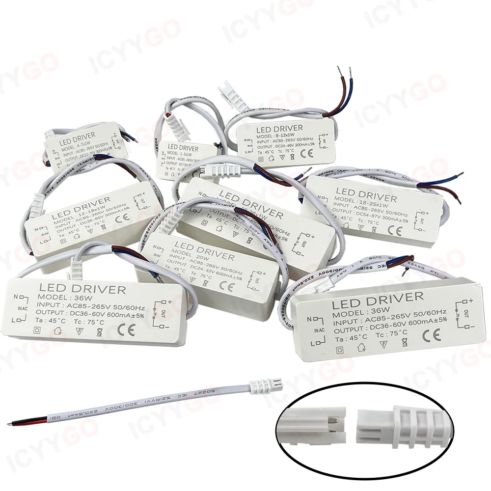300mA 600mA 900mA LED Drivers 5W 4-7W 8-12W 12-18W 18-25W 25-36W LED Power Supply Lighting Transformer Constant Current Driver