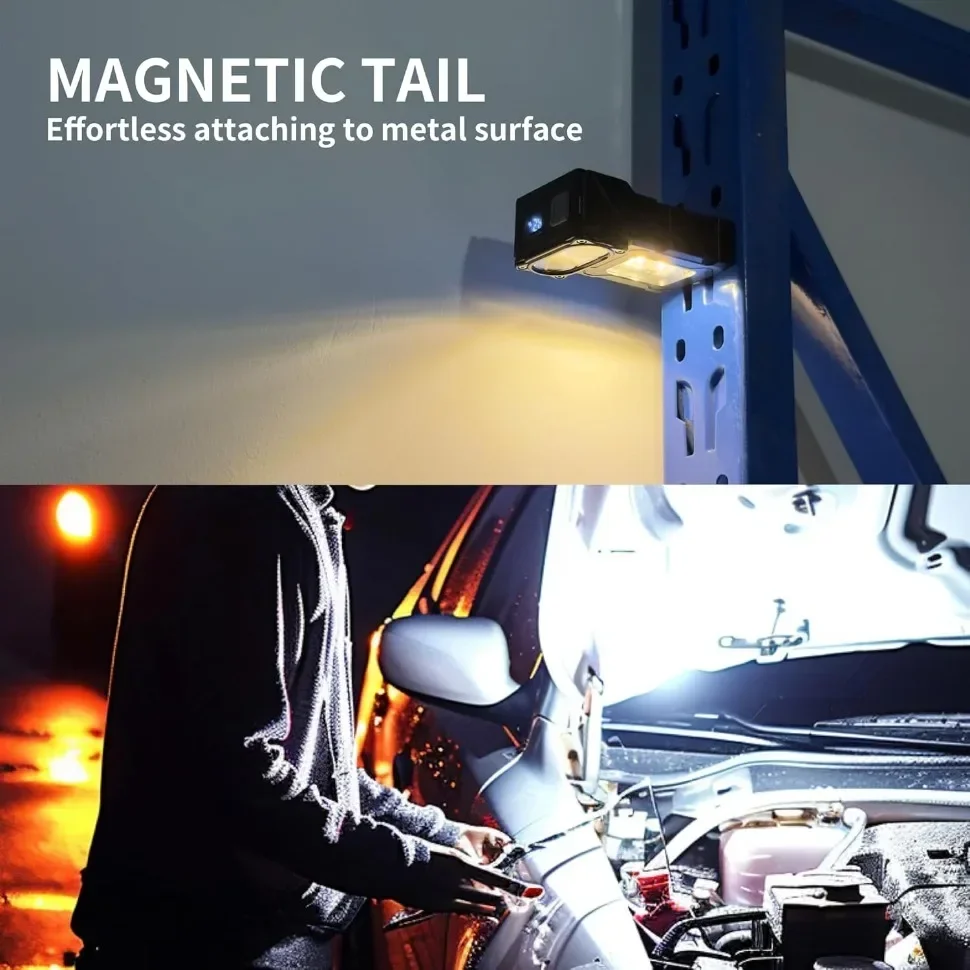 MINI USB Rechargeable LED Flashlight Portable Tail Magnet Work Light Super Bright Camping Lantern Side COB Emergency Torch Light
