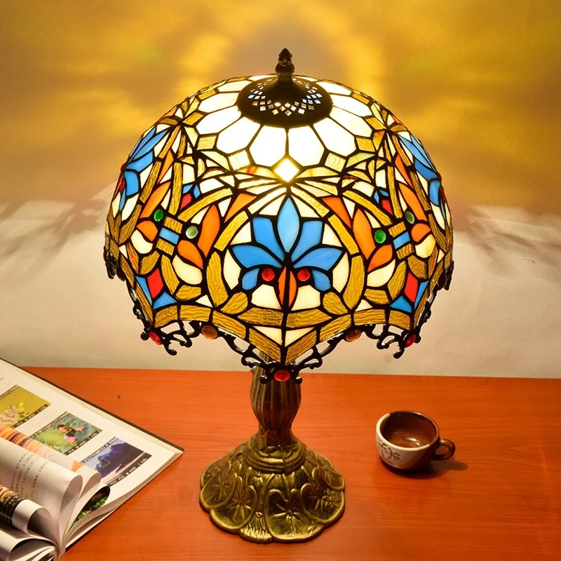 European Creative Tiffany Style Stained Glass Living Room Dining Room Bedroom Bedside Bar Pastoral Grape Retro Table Lamp