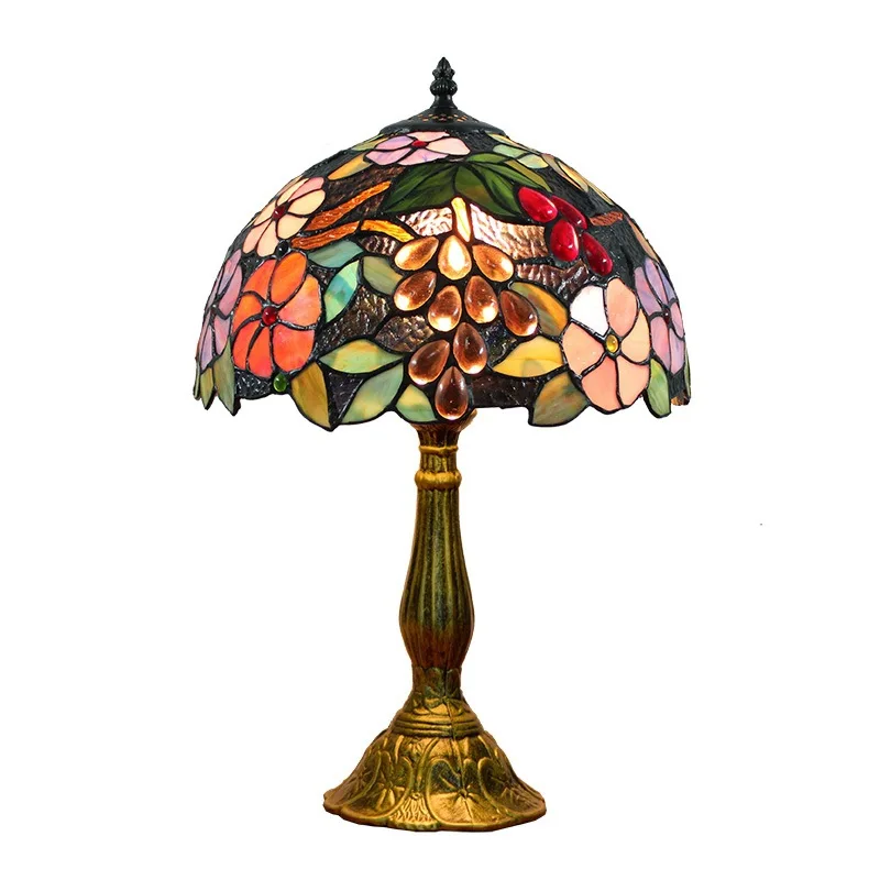 European Creative Tiffany Style Stained Glass Living Room Dining Room Bedroom Bedside Bar Pastoral Grape Retro Table Lamp