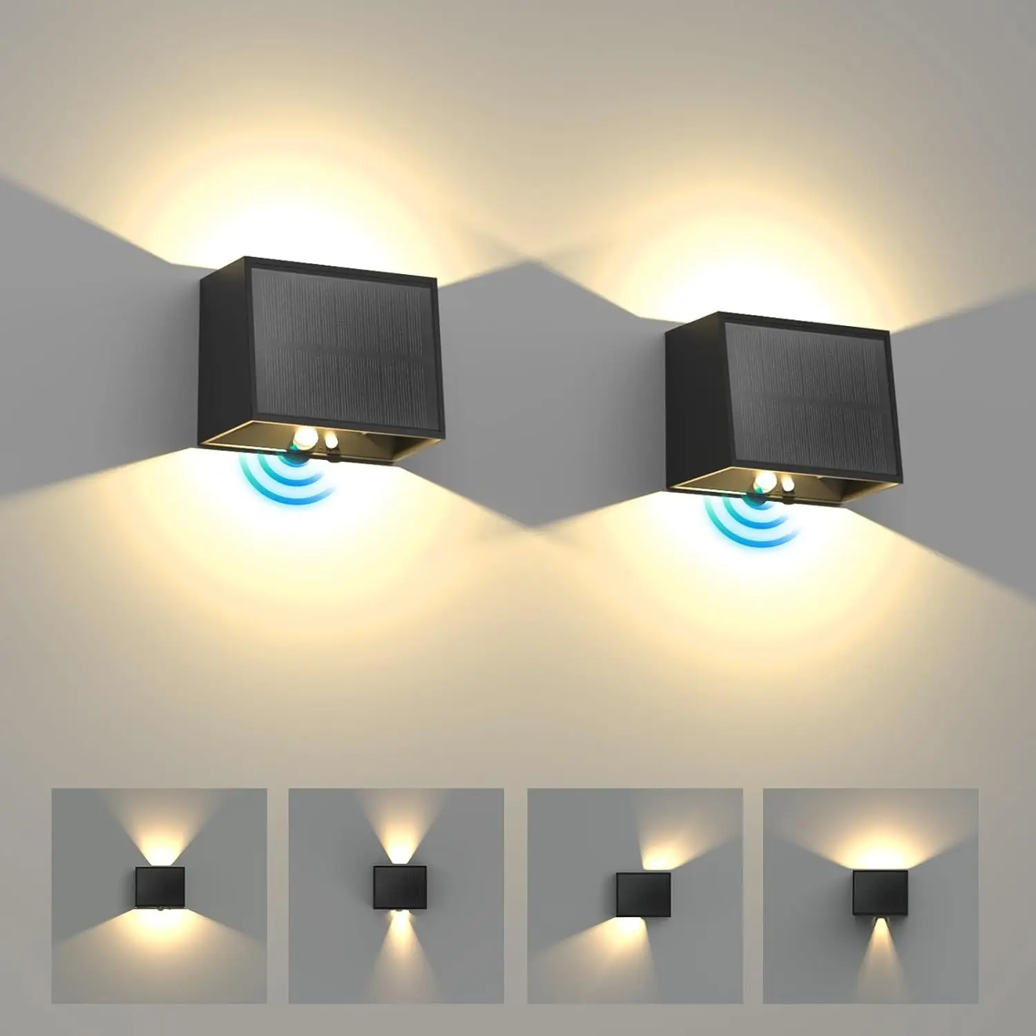 Outdoor Solar Wall Light Outdoor Garden Motion Sensor 3000K Fence Lamp with 3 Modes for Patio Yard Garage Solar LED Porch Lamp