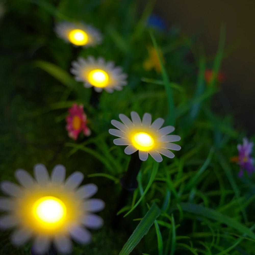 Outdoor Solar String Daisy Stake Lights, Waterproof Chrysanthemum LED Ground Lamps for Aesthetic Courtyard Garden Yard Decor