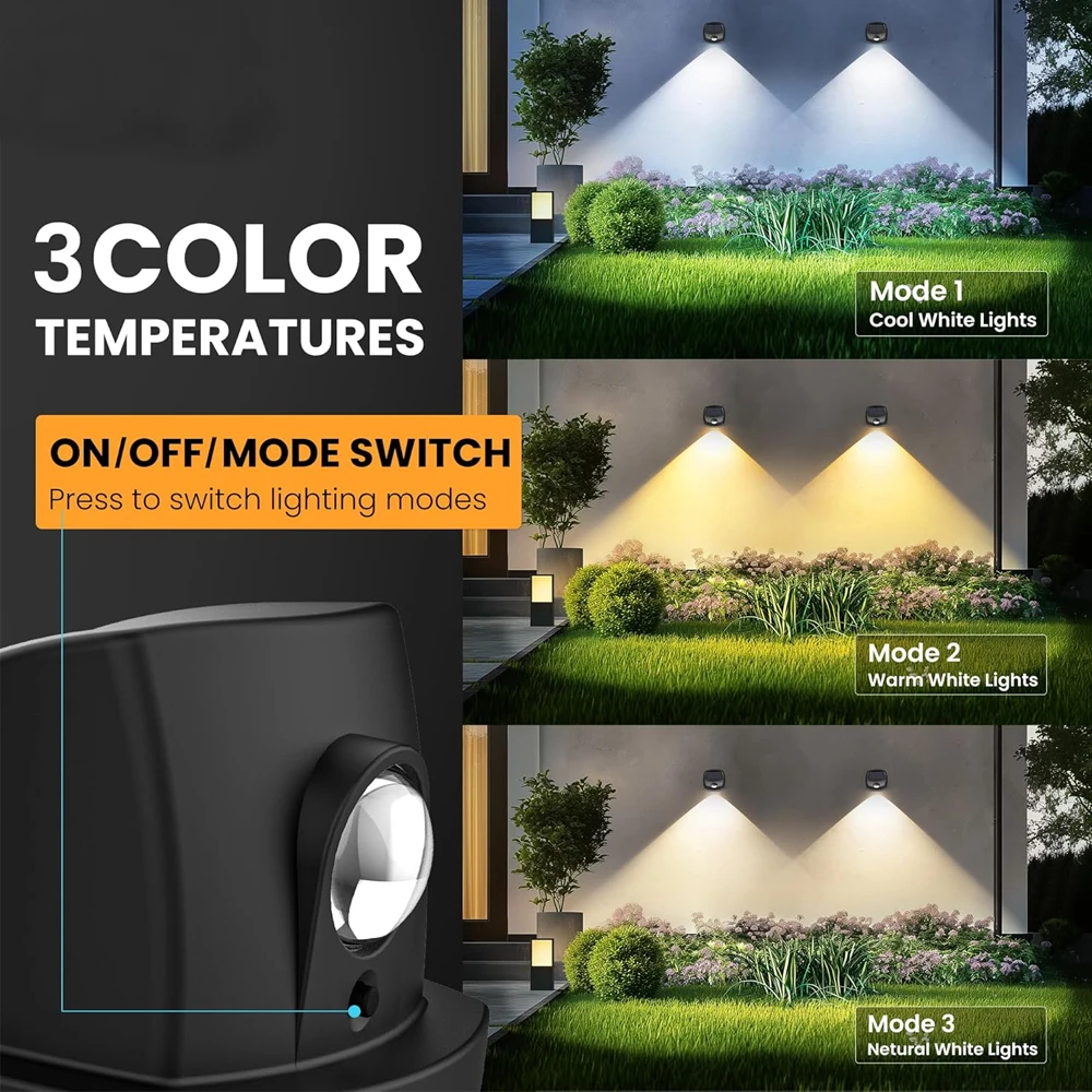 1pcs Outdoor LED Solar Wall Light 3 Colors RGBW Waterproof Peak Project Spotlight for Garden Yard Porch Pathway Patio Home Decor
