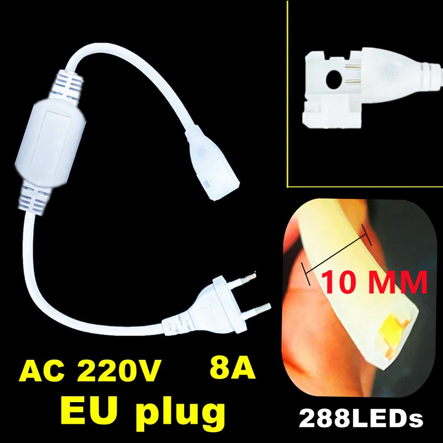 AC220V COB LED Strip 288LEDs/M RA90 3000K 4000K 6000K IP65 Waterproof with EU Plug for Outdoor Garden Bedroom Kitchen Decor Lamp