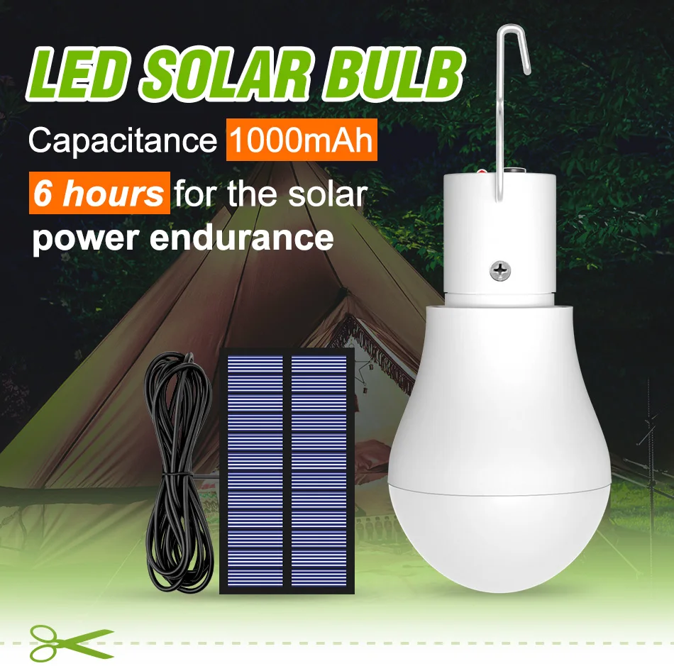 15W LED Solar Lamp Outdoor IP65 Waterproof Garden Hiking Fishing Camping Portable Bulbs Emergency Lights With Hook Solar Panel