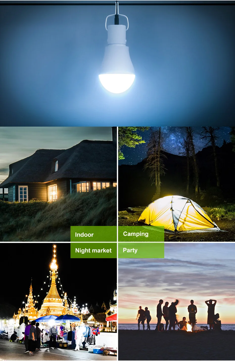 15W LED Solar Lamp Outdoor IP65 Waterproof Garden Hiking Fishing Camping Portable Bulbs Emergency Lights With Hook Solar Panel