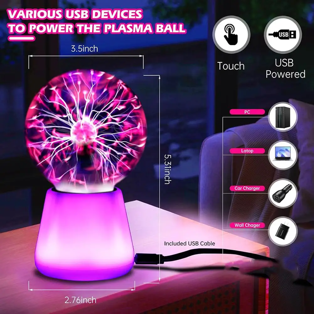 USB Touch Sensitive Plasma Ball Lamp Multi Color Changing Base Static Lightning Ball Night Light Magic Plasma Globe Decorative