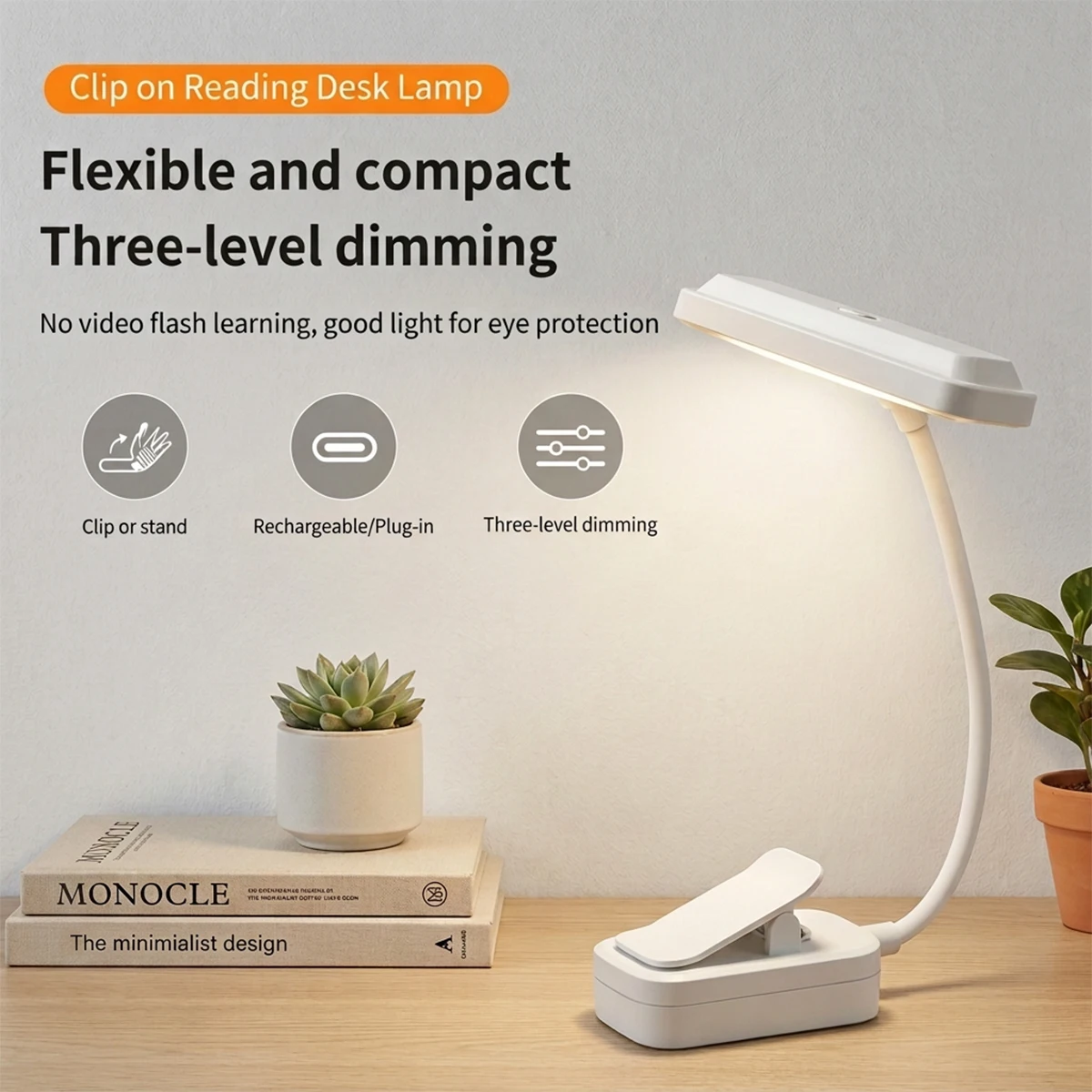 Clip On Book Light 3 Color Temperature 3 Brightness Eye Protection Reading Lamp 360° Dimmable Desk Light For Travel Camping