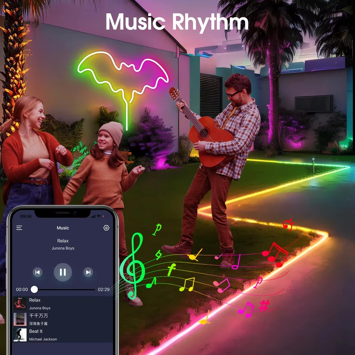 RGBIC USB Neon LED Tape Waterproof Flexible Strip Light Bluetooth Remote Music Sync Multi-Color Lamp For Holiday DIY Wall Decor