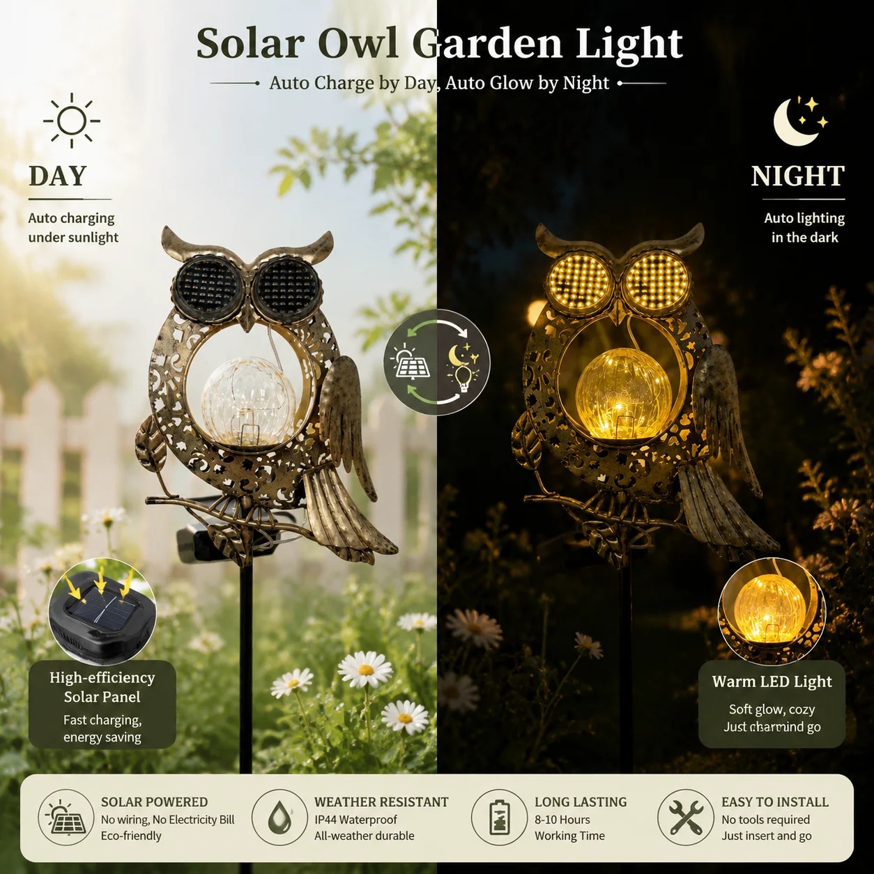 Owl Ground Plug Lights LED Garden Decorative Lights Festive Gift Outdoor Lighting Solar Powered Garden Ornaments