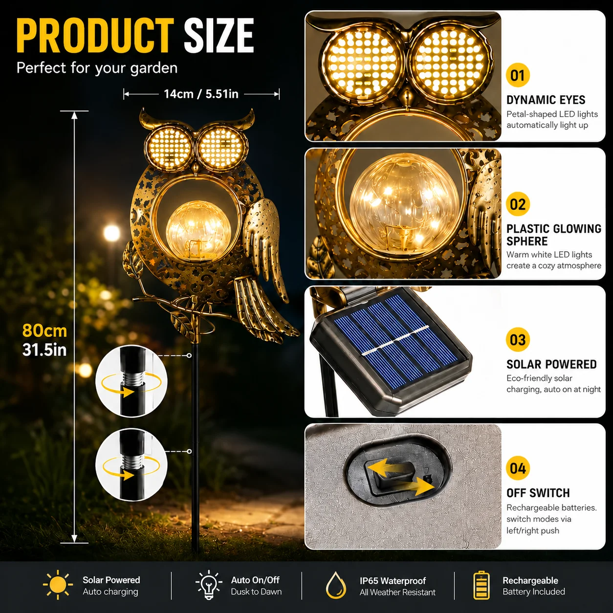 Owl Ground Plug Lights LED Garden Decorative Lights Festive Gift Outdoor Lighting Solar Powered Garden Ornaments