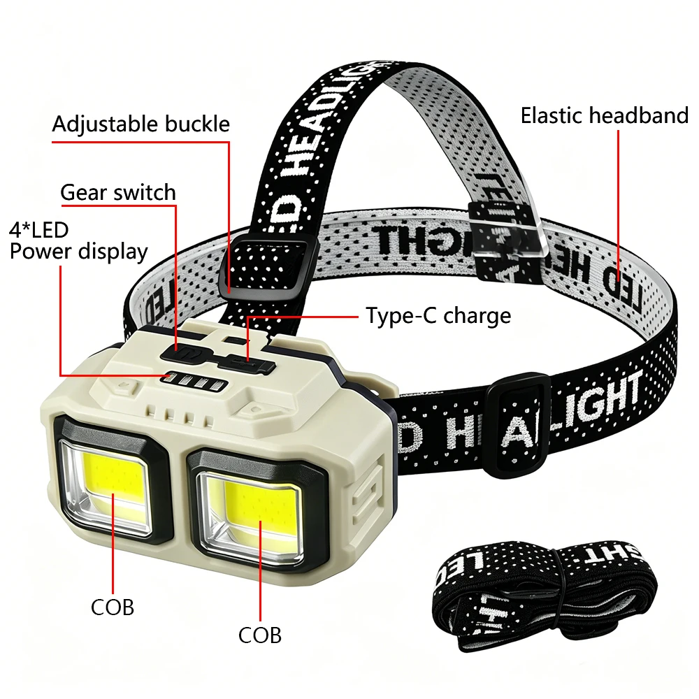 Red Light 50W Headlamp Head Lantern LED Rechargeable IPX4 Waterproof Headlight Battery Powered Headlight ForOutdoor Fishing18650